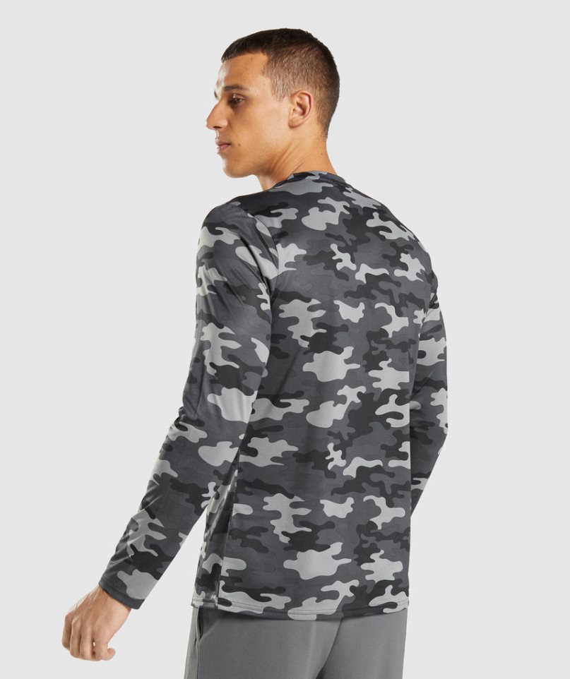 Men's Gymshark Arrival Long Sleeve T-Shirts Camo | CA 78N5A3